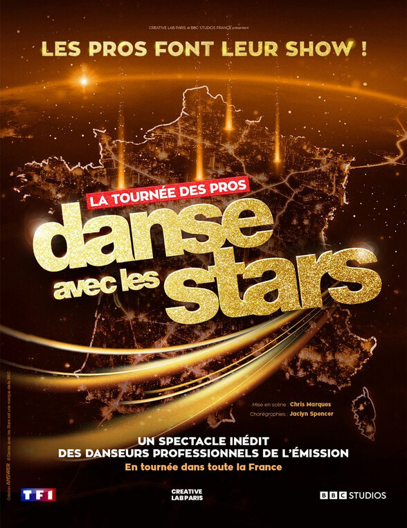 Affiche du spectacle avec le slogan « Les Pros font leur show ! » et les logos TF1, BBC Studios et Creative Lab Paris