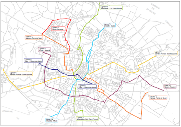 Plan des 7 lignes apaisées Les Lignes cyclables apaisées