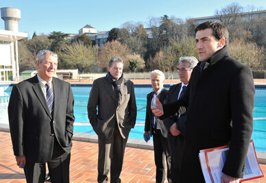 Francis Luyce, président de la Fédération de natation, Alain Baudin, vice-président de la CAN délégué aux sports d'eau, Jérôme Baloge, président de la CAN