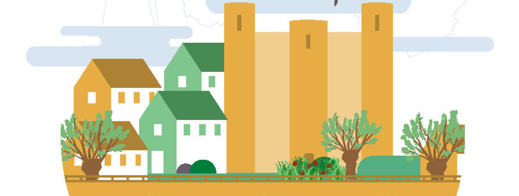  Illustration de la ville de Niort avec son pont, ses tours, sa végétation et une loutre dans la Sèvre, symbolisant la biodiversité urbaine.